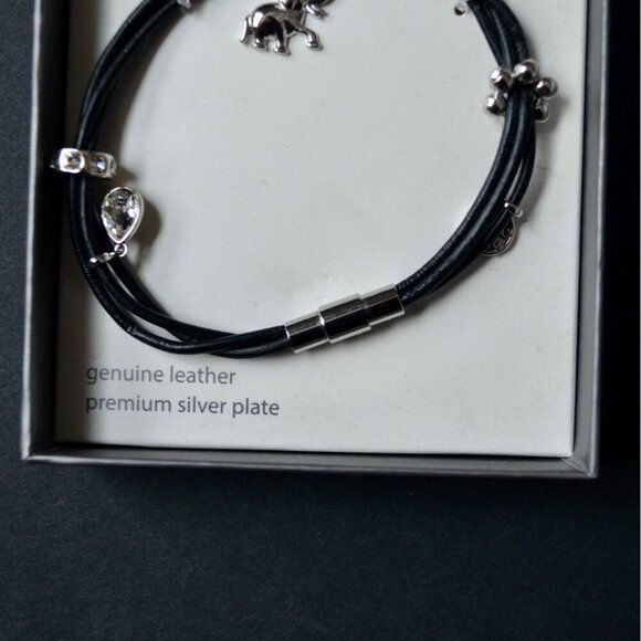 For Ever Genuine Leather Silver Plate Elephant Wrap Bracelet New - Picture 3 of 3